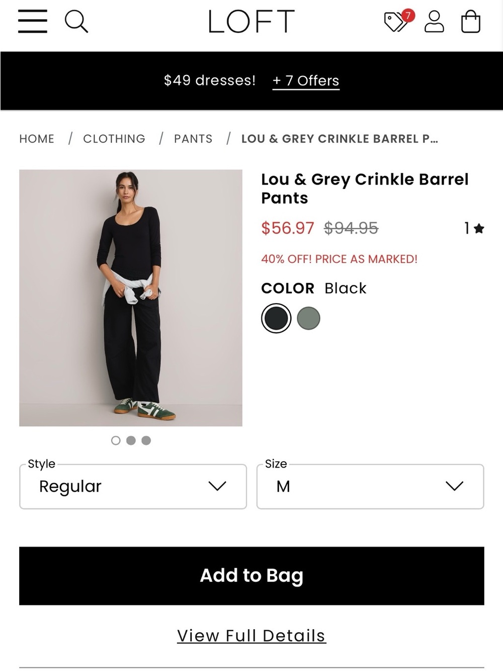 Lou & Grey Wide-Leg Crinkle Pants in Black